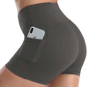 🔥 Yoga Shorts for Women, High Waist, Tummy Control with Side Pockets in Gray